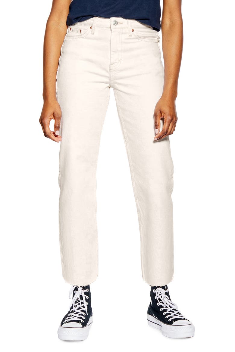 Off White Raw Hem Straight Leg Jeans, Main, color, WHITE