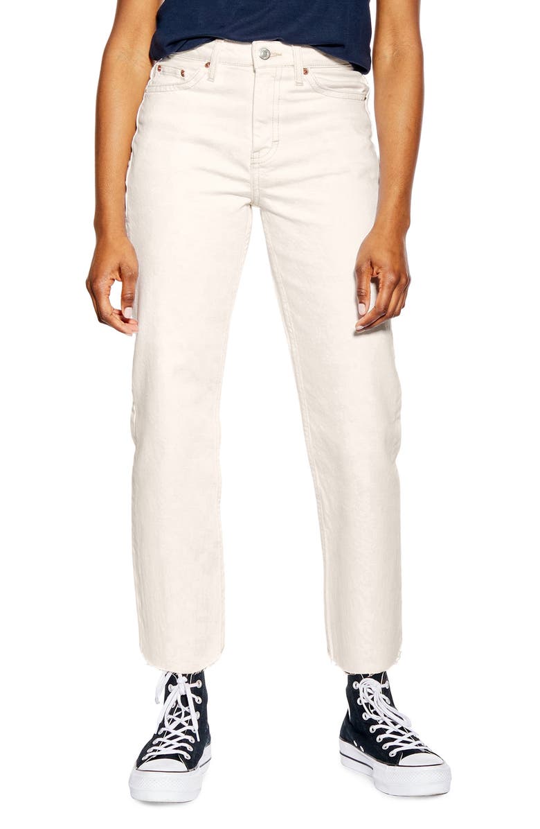 Topshop Off White Raw Hem Straight Leg Jeans, Main, color, 