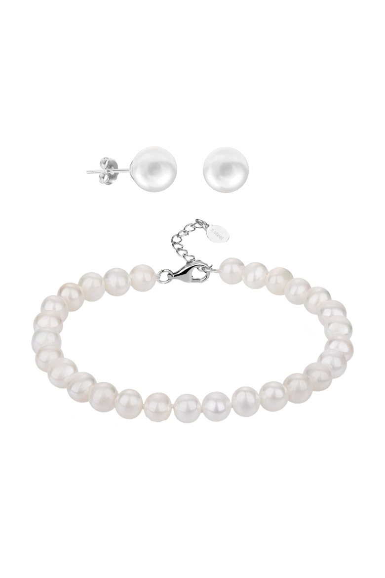 Pearl Bracelet & Earrings Set, Main, color, White