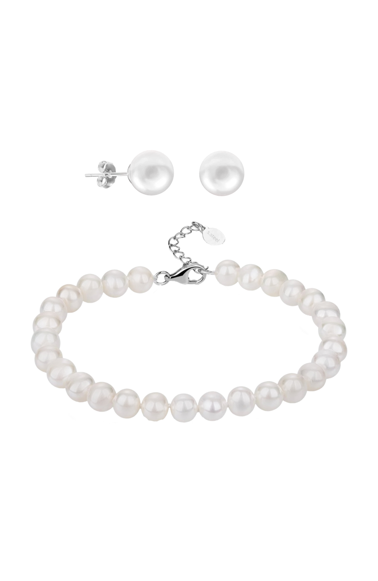 Donatello Gian Pearl Bracelet & Earrings Set, Main, color, White