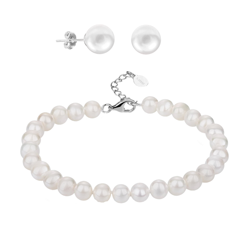 Donatello Gian Pearl Bracelet & Earrings Set In White