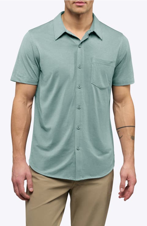 AO Curved Hem Short Sleeve Button-Up Shirt
