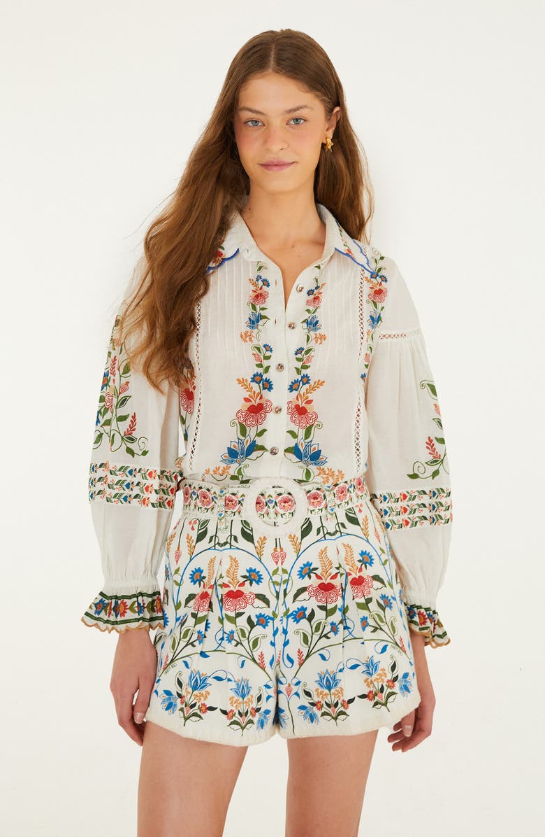 FARM Rio Fraga Print Belted Shorts, Alternate, color, Off-White