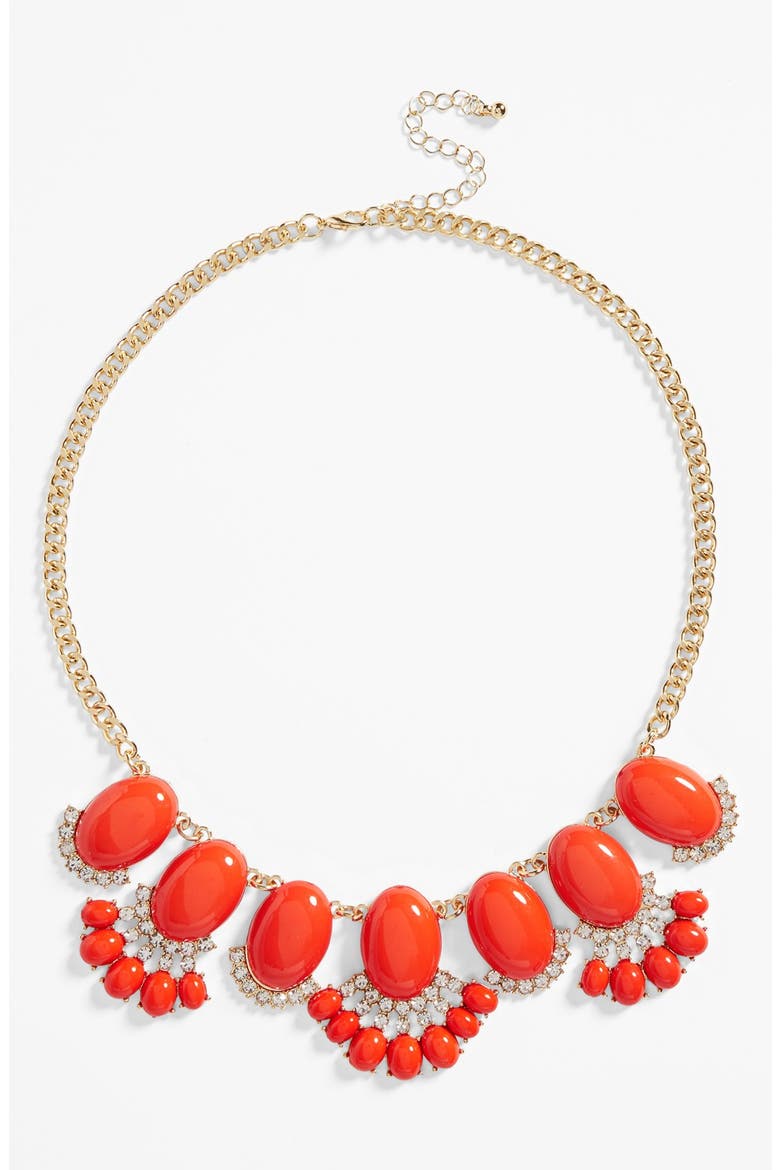 Fan Statement Necklace, Main, color, HOT CORAL