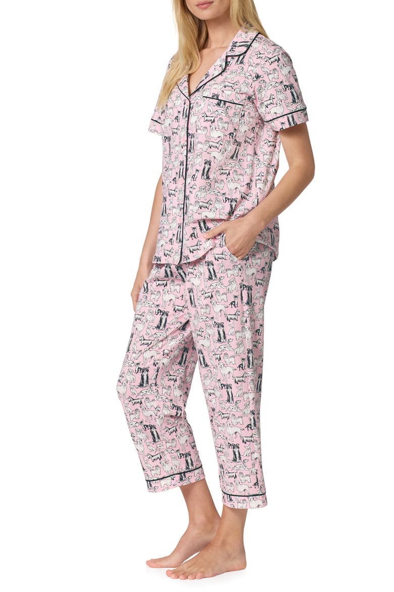 Print Stretch Organic Cotton Jersey Crop Pajamas, Alternate, color, PINK PART OF THE FAM