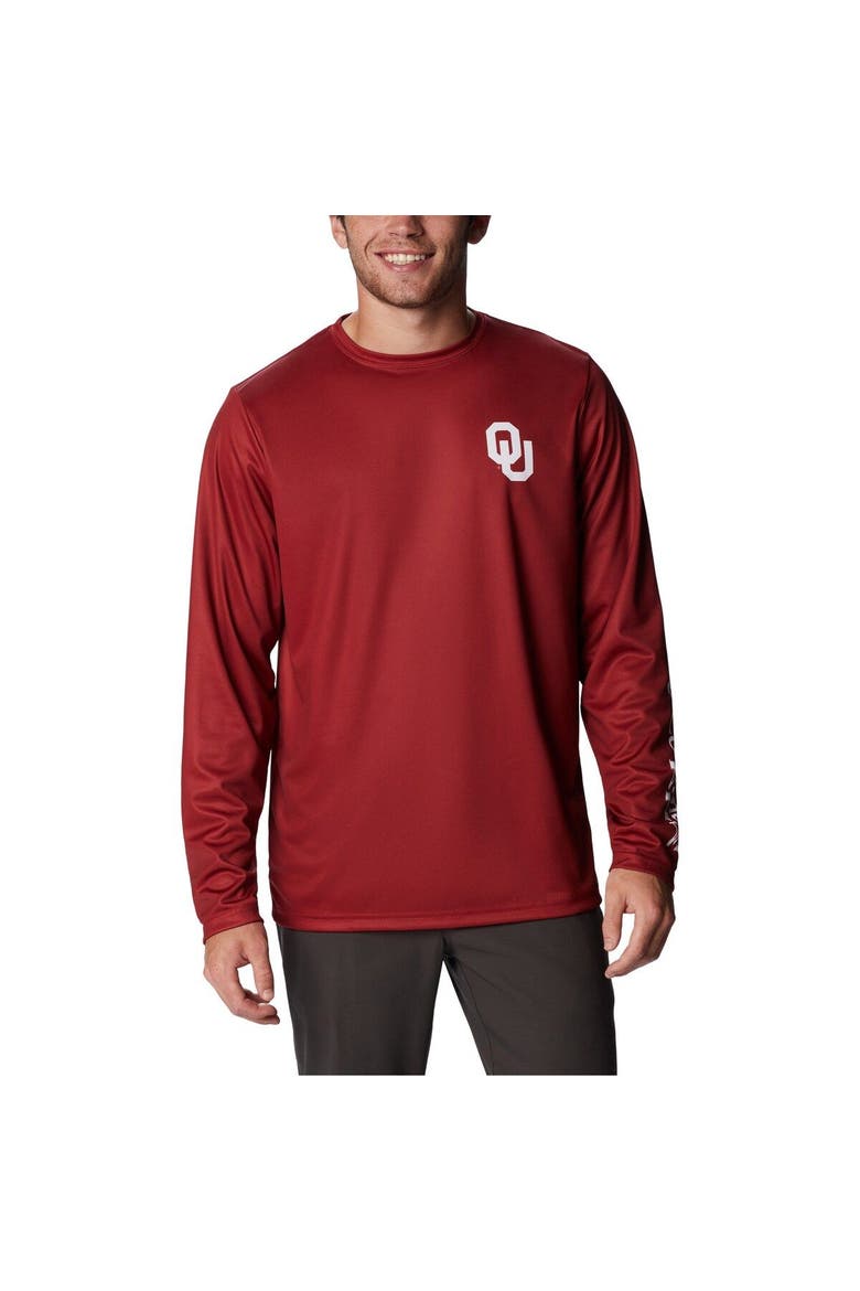Men's Columbia Crimson Oklahoma Sooners Terminal Tackle Omni-Shade Raglan Long Sleeve T-Shirt, Main, color, Crimson