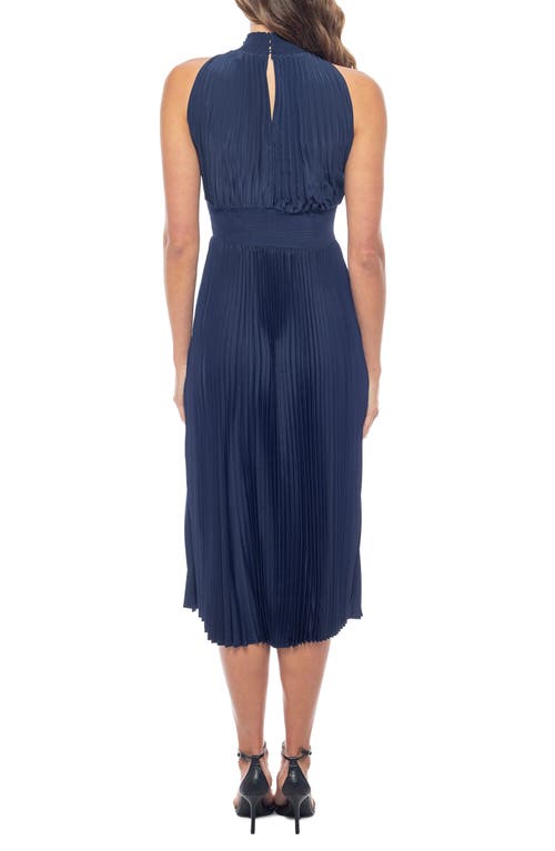 Marina Pleated High Neck Dress In Dark Navy
