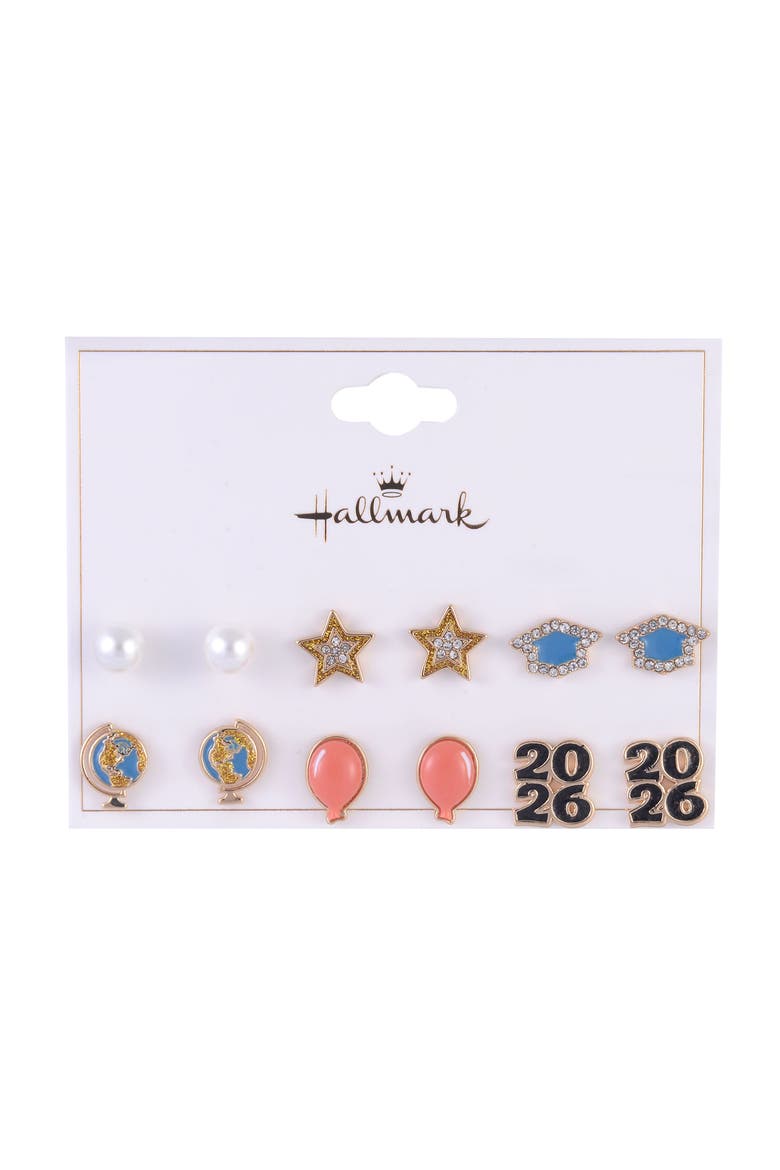2026 Graduation 6 Pack Stud Earring Set, Alternate, color, Black