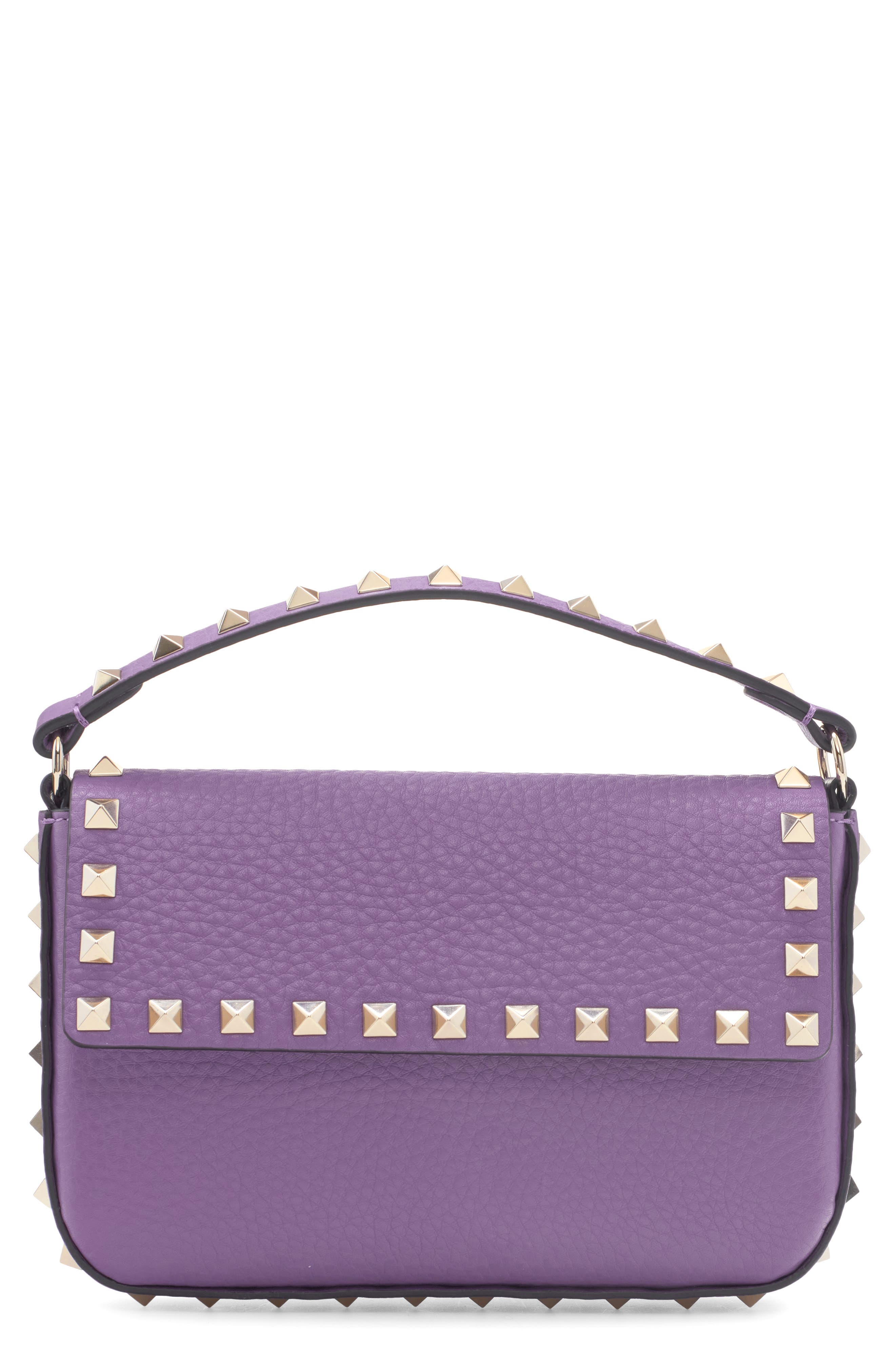 Rockstud Leather Crossbody Pouch, Main, color, VIOLET