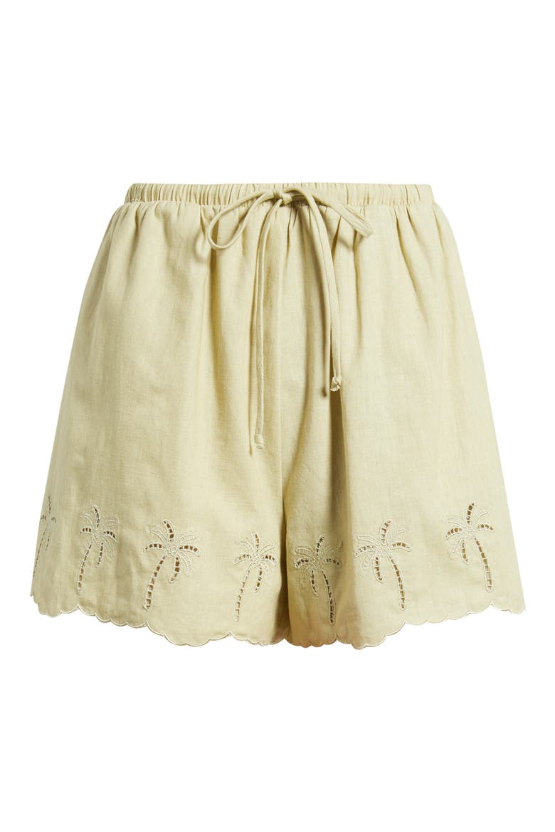 Lia Eyelet Tie Waist Linen & Cotton Shorts, Alternate, color, SAGE GREEN