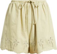 A.REN Lia Eyelet Tie Waist Linen & Cotton Shorts