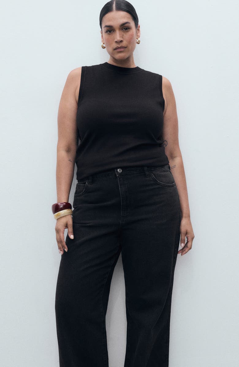 MANGO Danila Raw Hem High Waist Wide Leg Jeans, Alternate, color, Black Denim