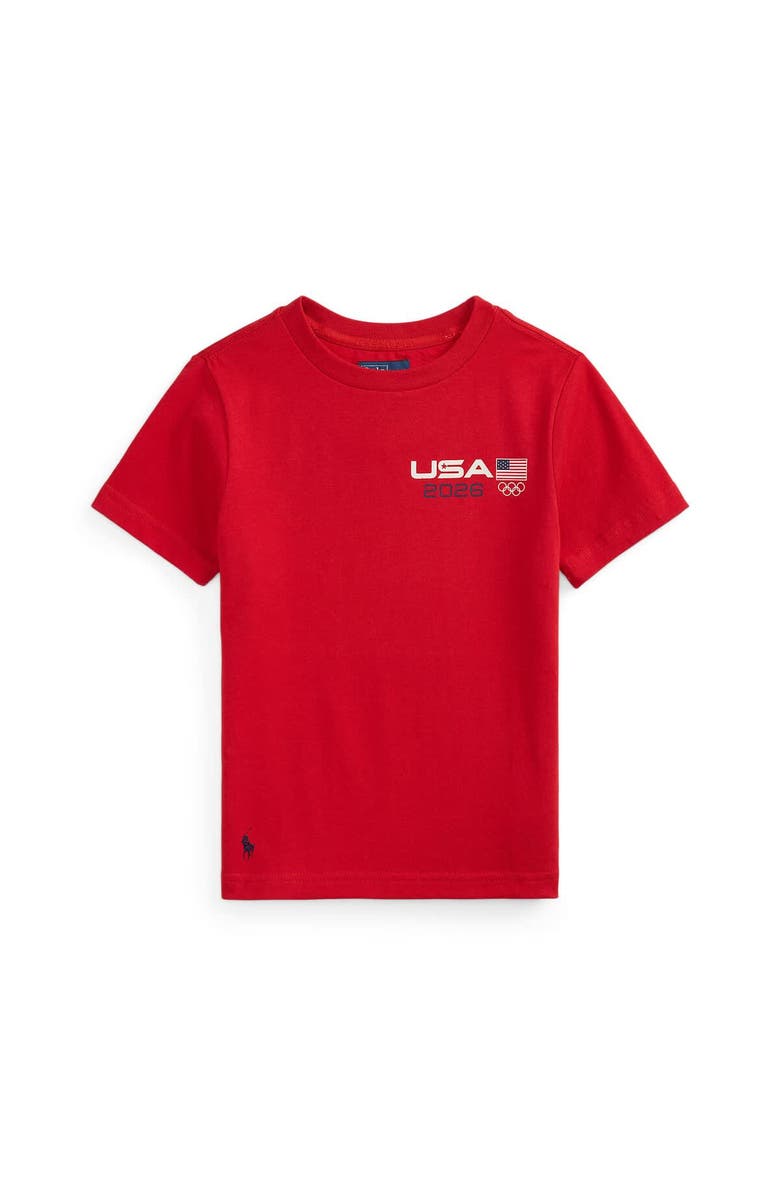 Polo Ralph Lauren Preschool Polo Ralph Lauren Team USA Cotton Graphic Tee, Main, color, Red