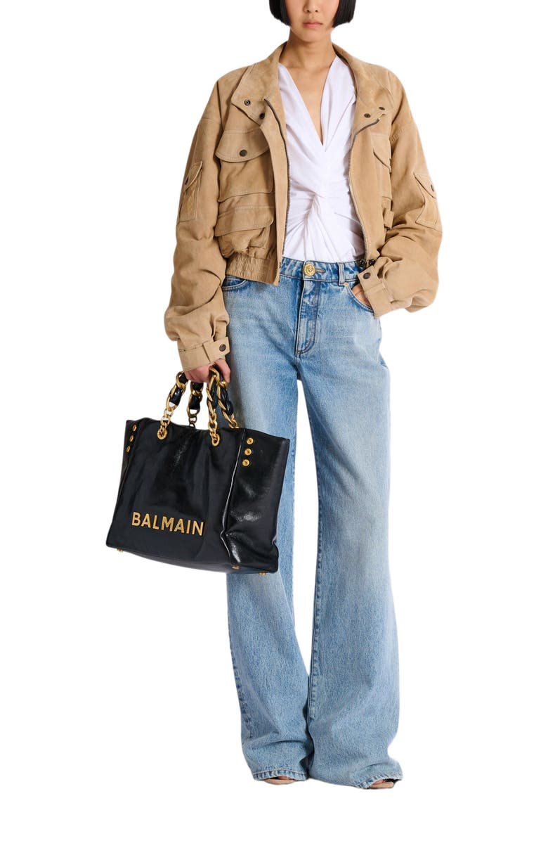 Balmain Draped sleeveless cotton poplin shirt, Alternate, color, White