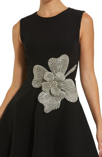 Mac Duggal ★ Rhinestone Flower Crepe A-Line Mini Dress Mac Duggal Women's Crepe Sleeveless Mini Dress With