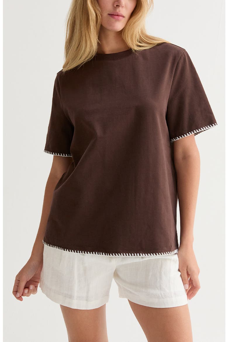 Blanket Stitch Boxy T-Shirt, Main, color, Brown
