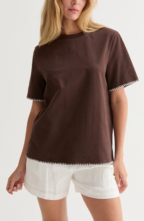 CRESCENT Blanket Stitch Boxy T-Shirt in Brown at Nordstrom, Size Large