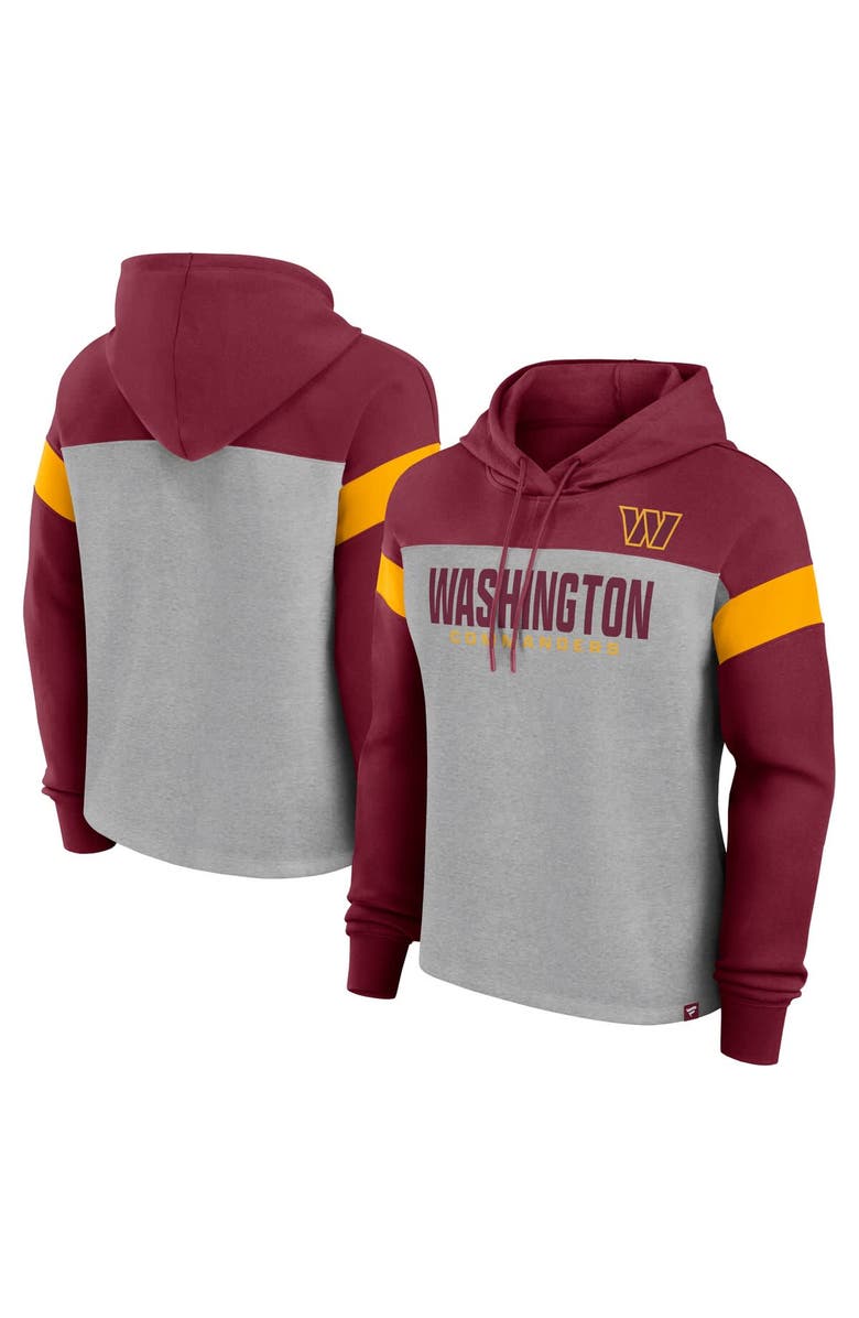 FANATICS Women's Fanatics Heather Gray/Burgundy Washington Commanders Bold Play Call Pullover Hoodie, Main, color, Heather Gray