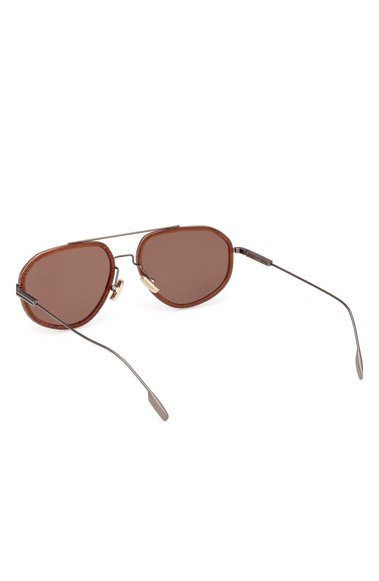 ZEGNA 56mm Geometric Sunglasses, Alternate, color, Aniline And Foliage / Brown