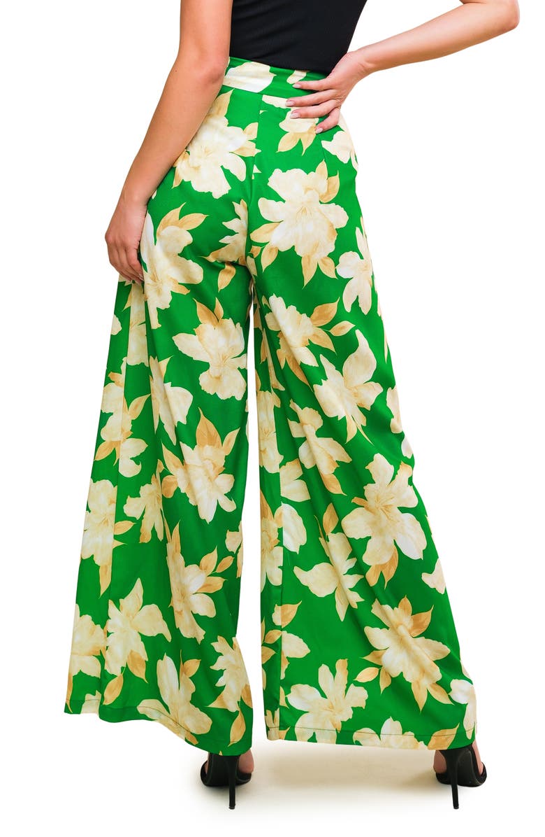 FLYING TOMATO Floral High Waist Wide Leg Pants, Alternate, color, Green Gold