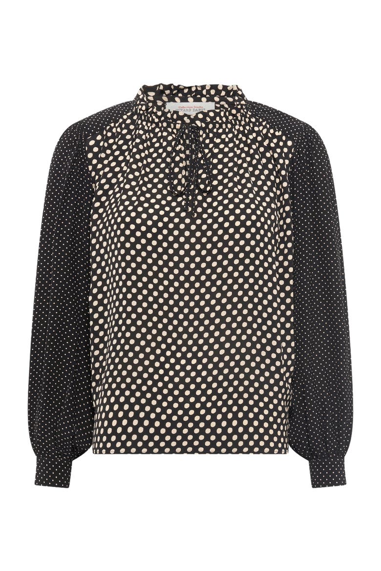Arielle Tie Neck Polka Dot Blouse, Alternate, color, Black