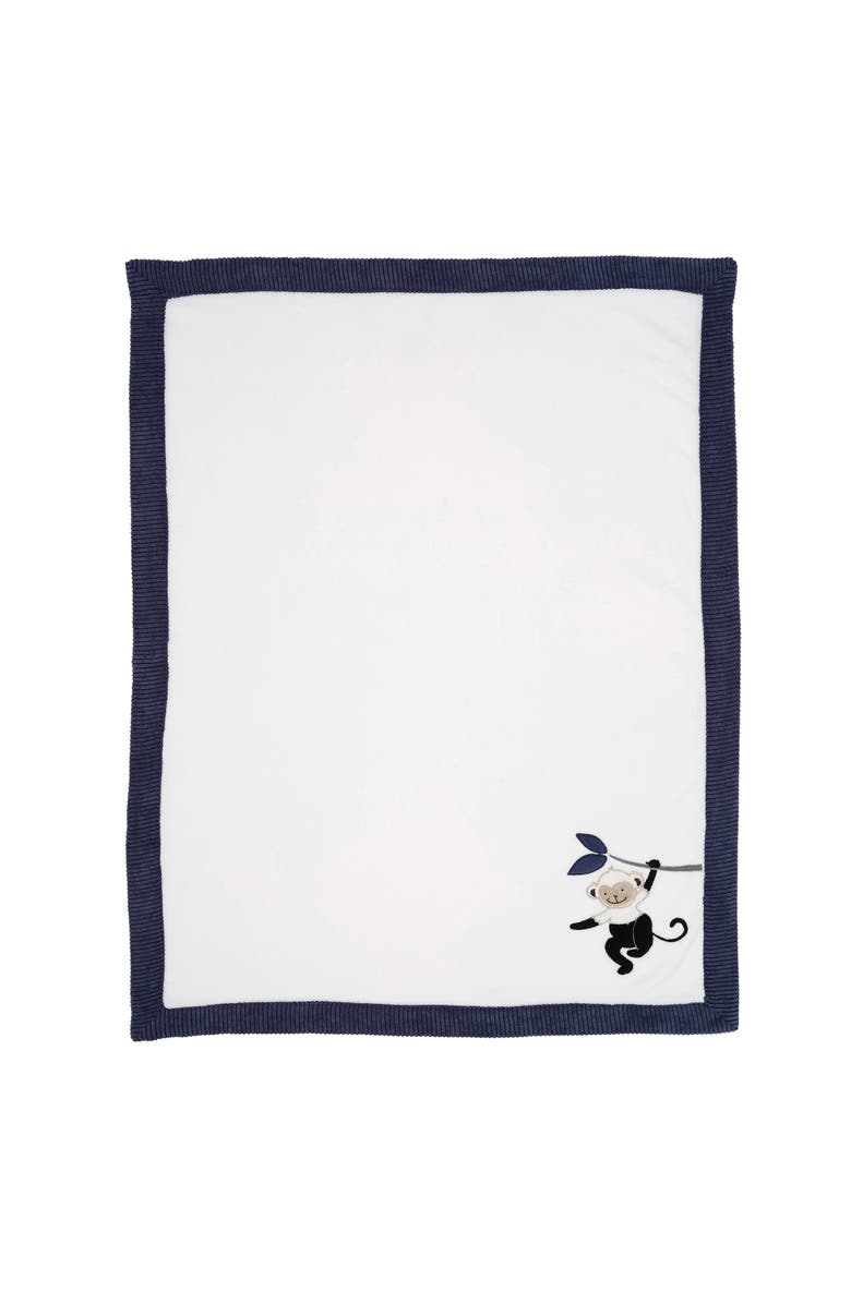 Lambs & Ivy Jungle Party Monkey Soft Fleece Baby Blanket, Alternate, color, White