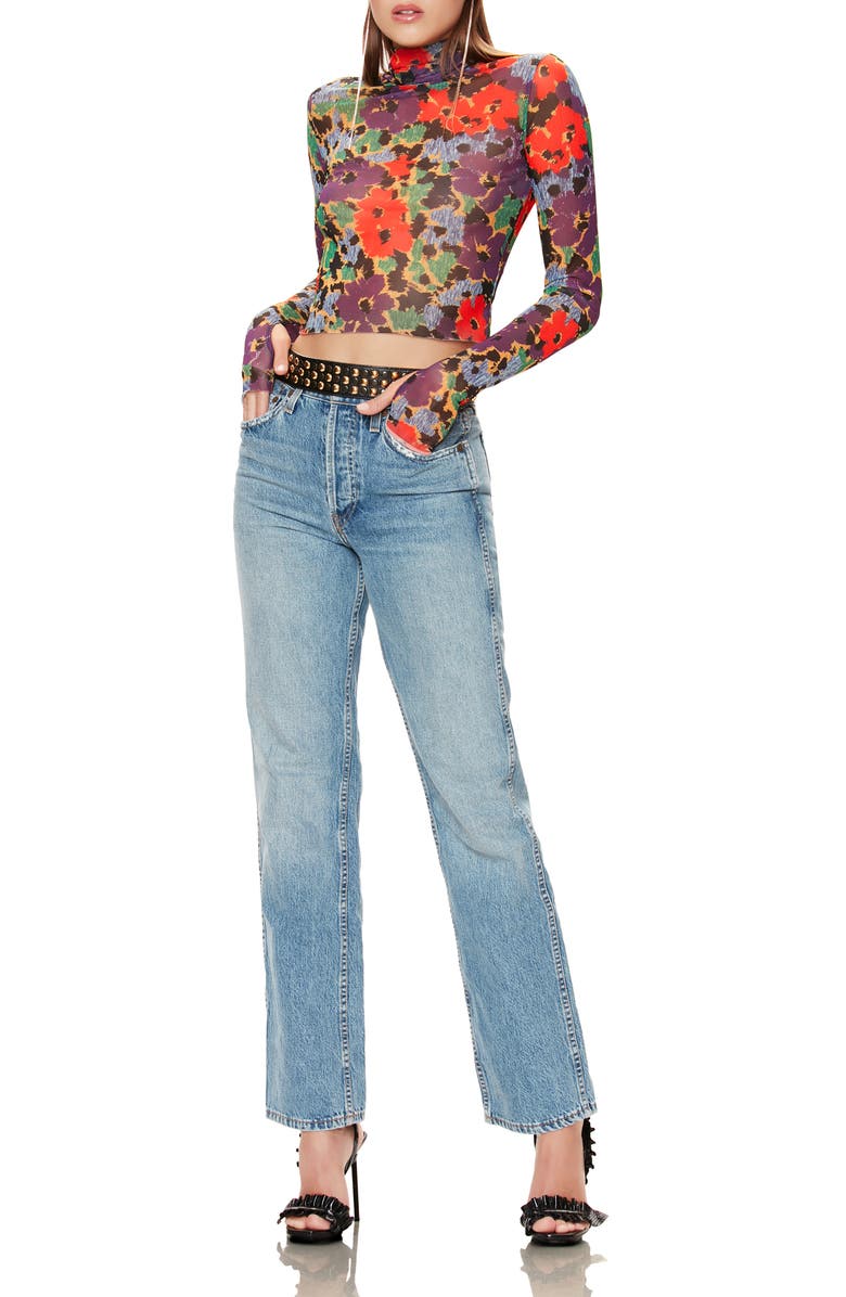 AFRM Jordan Leopard Print Long Sleeve Crop Top, Alternate, color, 