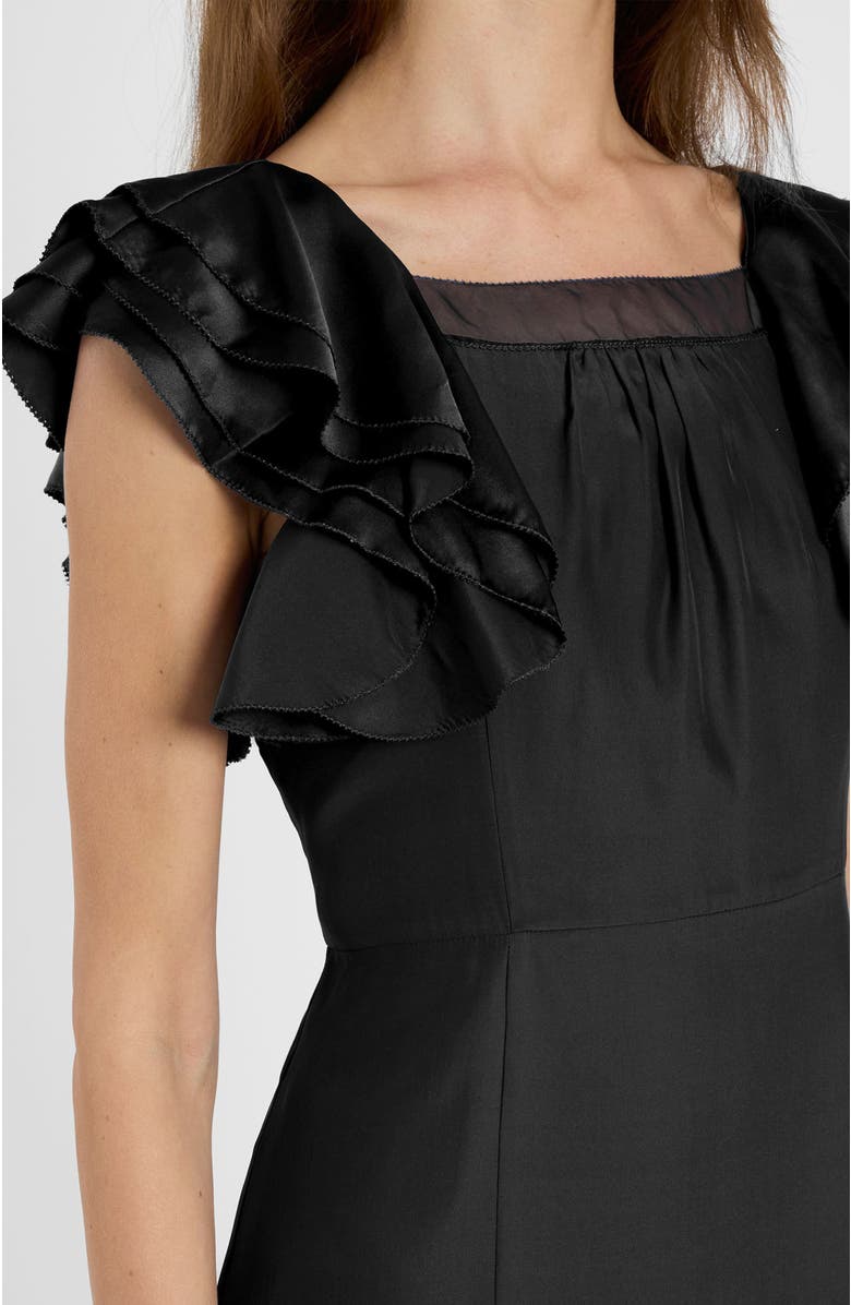 Santorelli Yeda Fit and Flare Midi Dress in Silk Crepe de Chine, Alternate, color, Black
