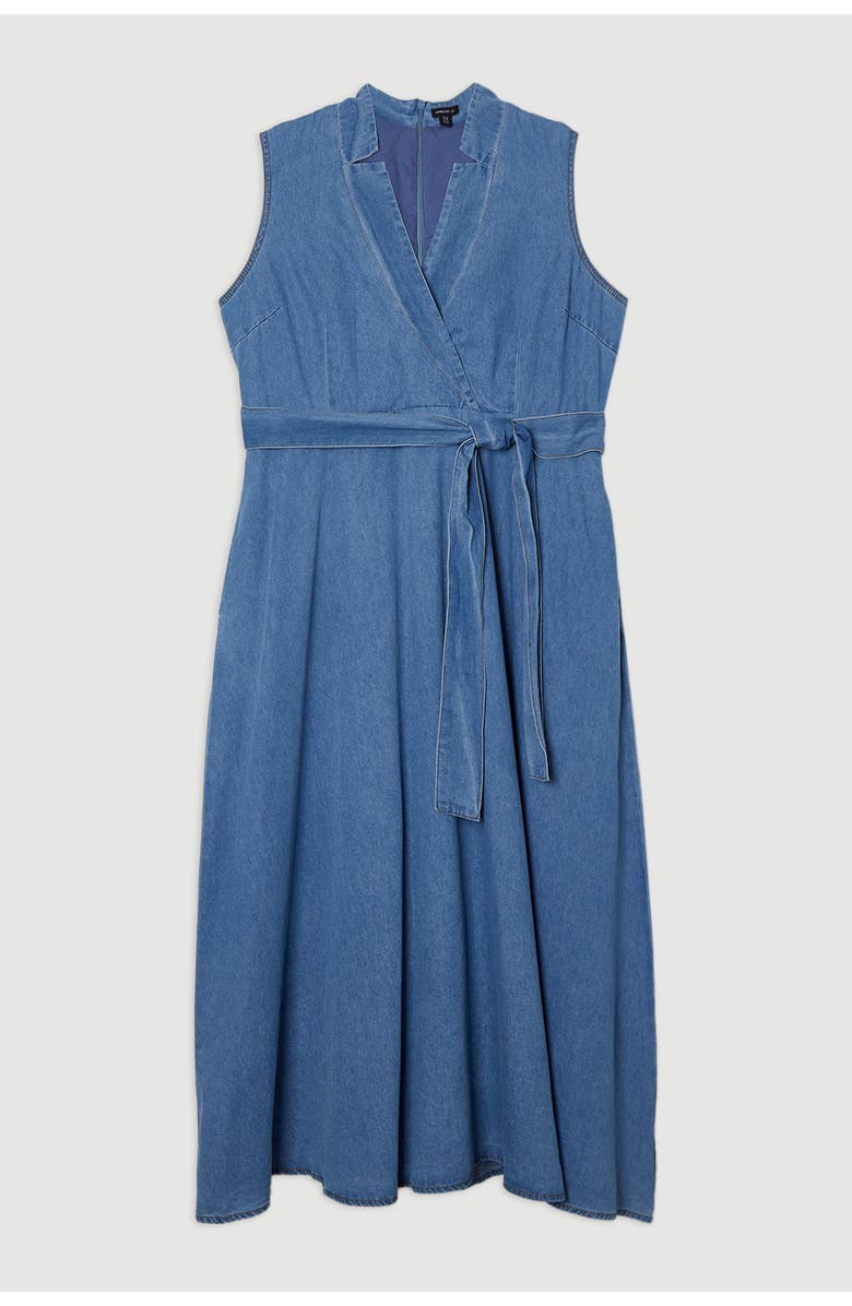 Karen Millen Belted Denim Midi Dress, Alternate, color, Mid Blue