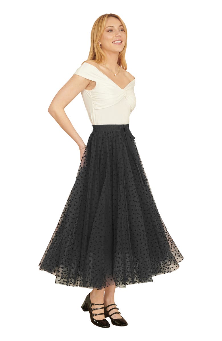 Yumi Mesh Heart Print Tulle Skirt, Alternate, color, Black