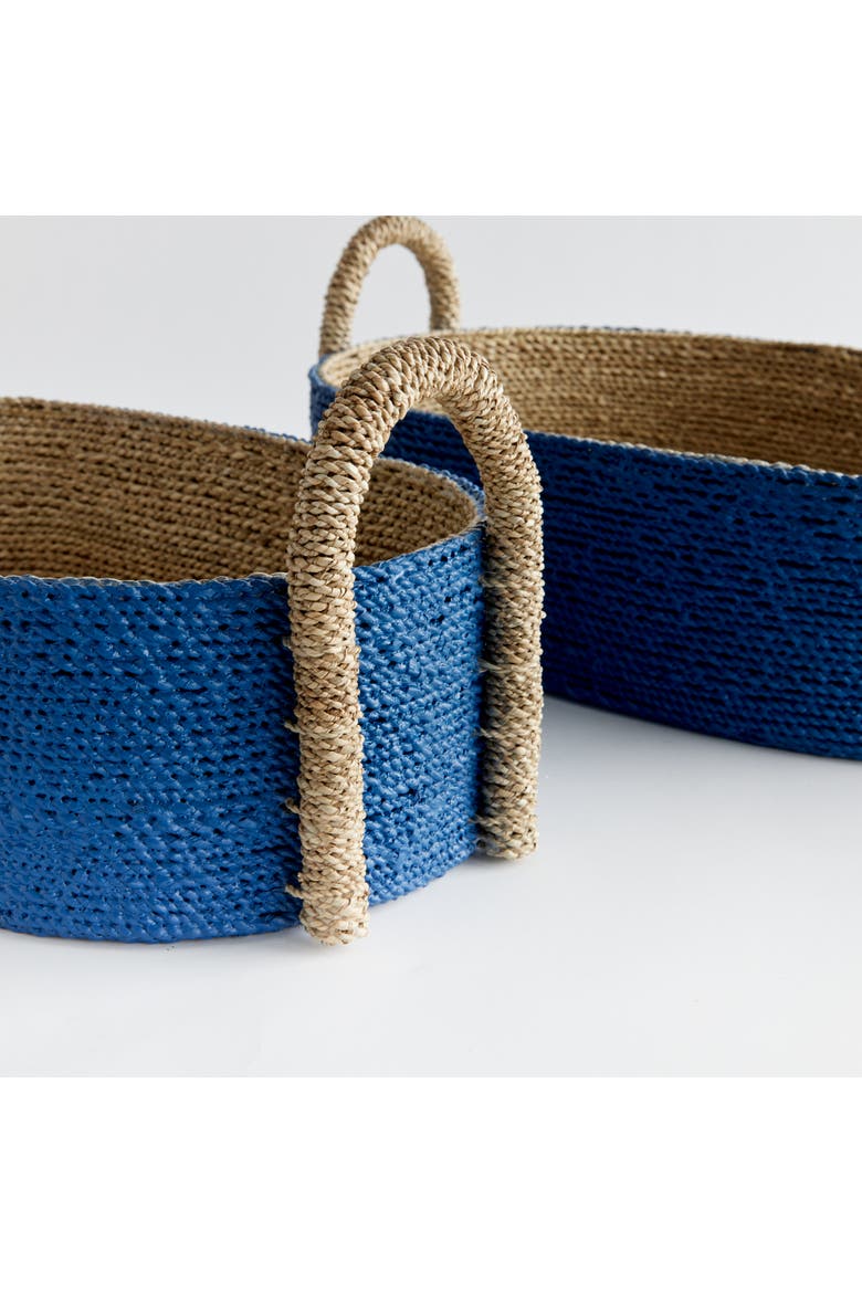 Tiana Seagrass Short Oval Decorative Baskets Set of 2, Alternate, color, Blue