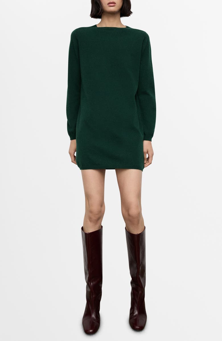 MANGO Fine Knit Long Sleeve Sweater Dress, Main, color, Dark Green