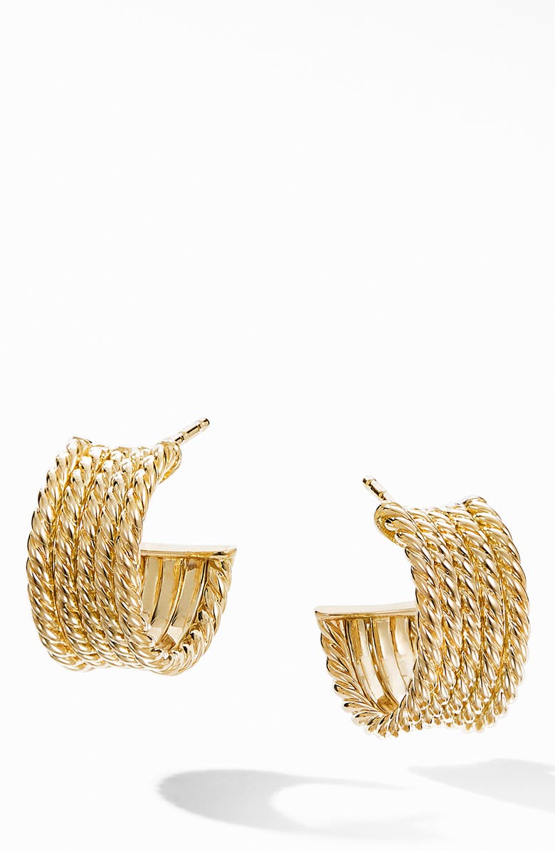 David Yurman Origami Cable Huggie Hoops in 18K Yellow Gold, Main, color,