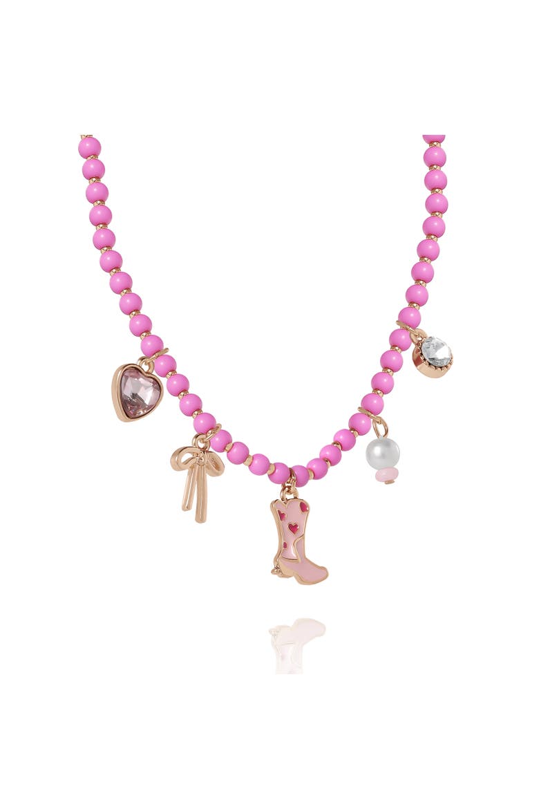 Kids Charm Necklace & Earrings Set, Alternate, color, pink, red, gold