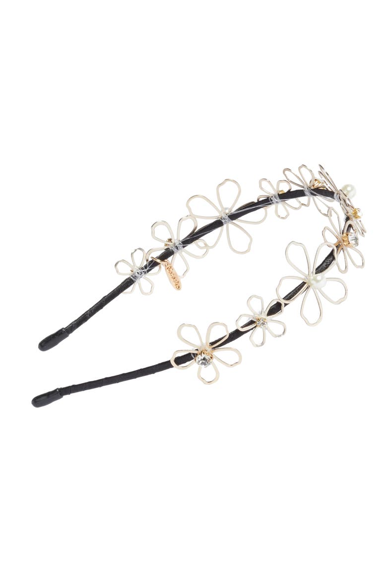Open Flower Skinny Headband, Main, color, GOLD