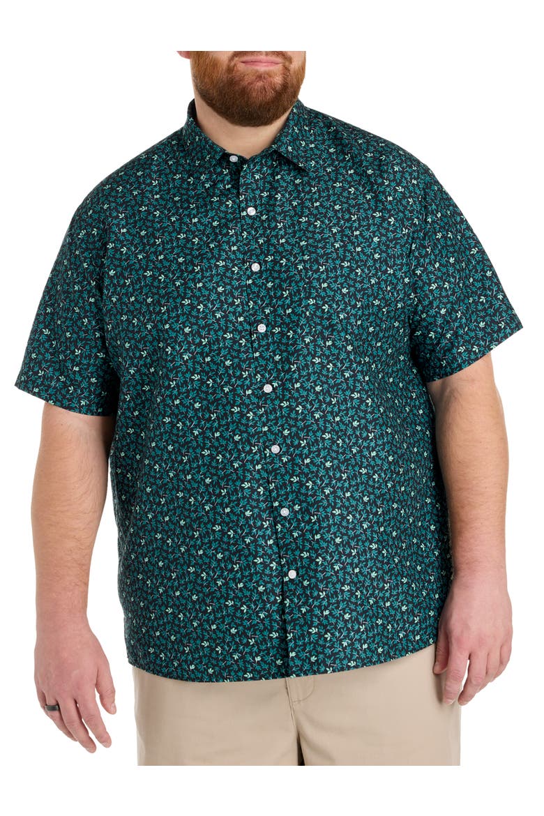 Big & Tall Fern Print Microfiber Sport Shirt, Main, color, GREEN