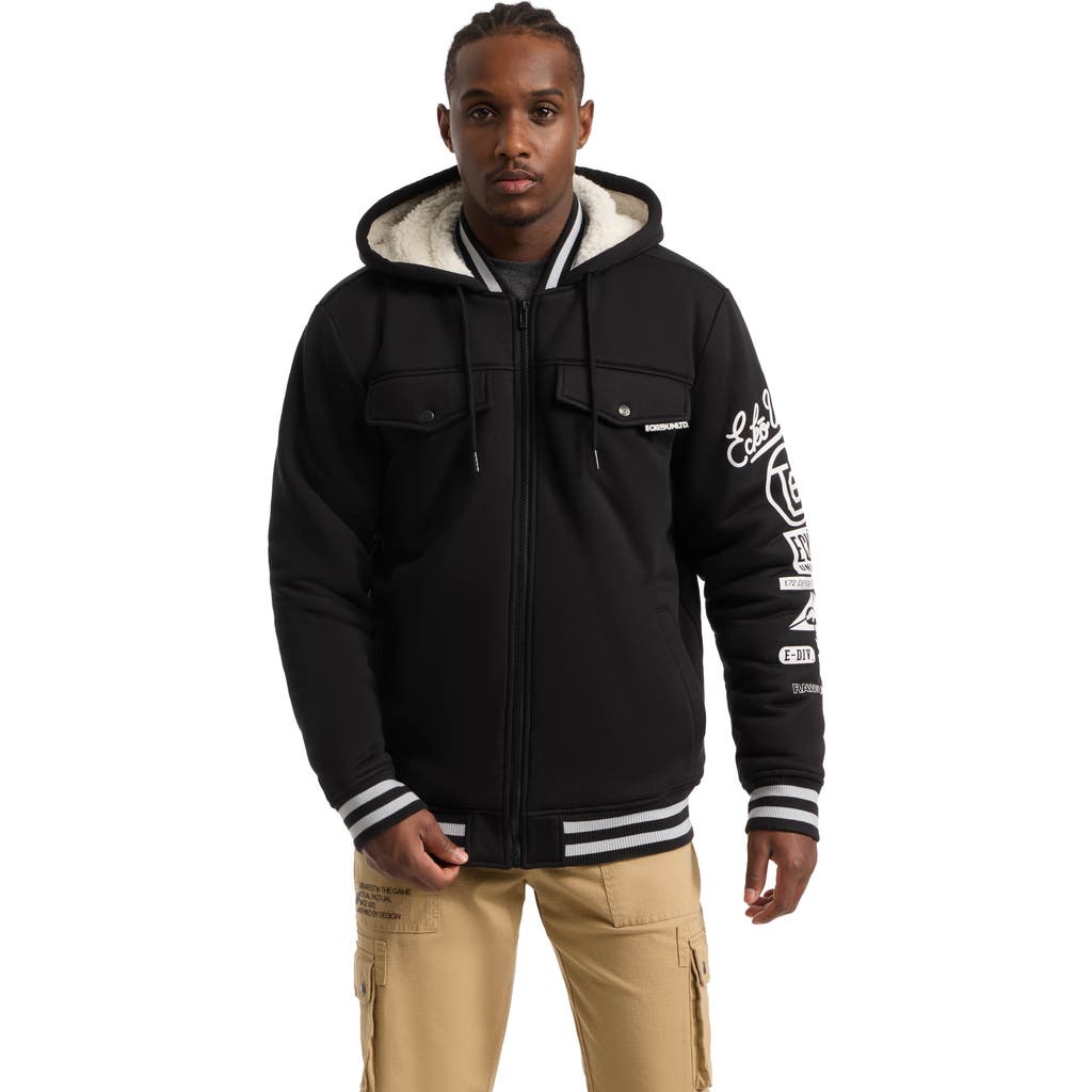 Ecko Unltd Reknown Faux Shearling Varsity Jacket In Black