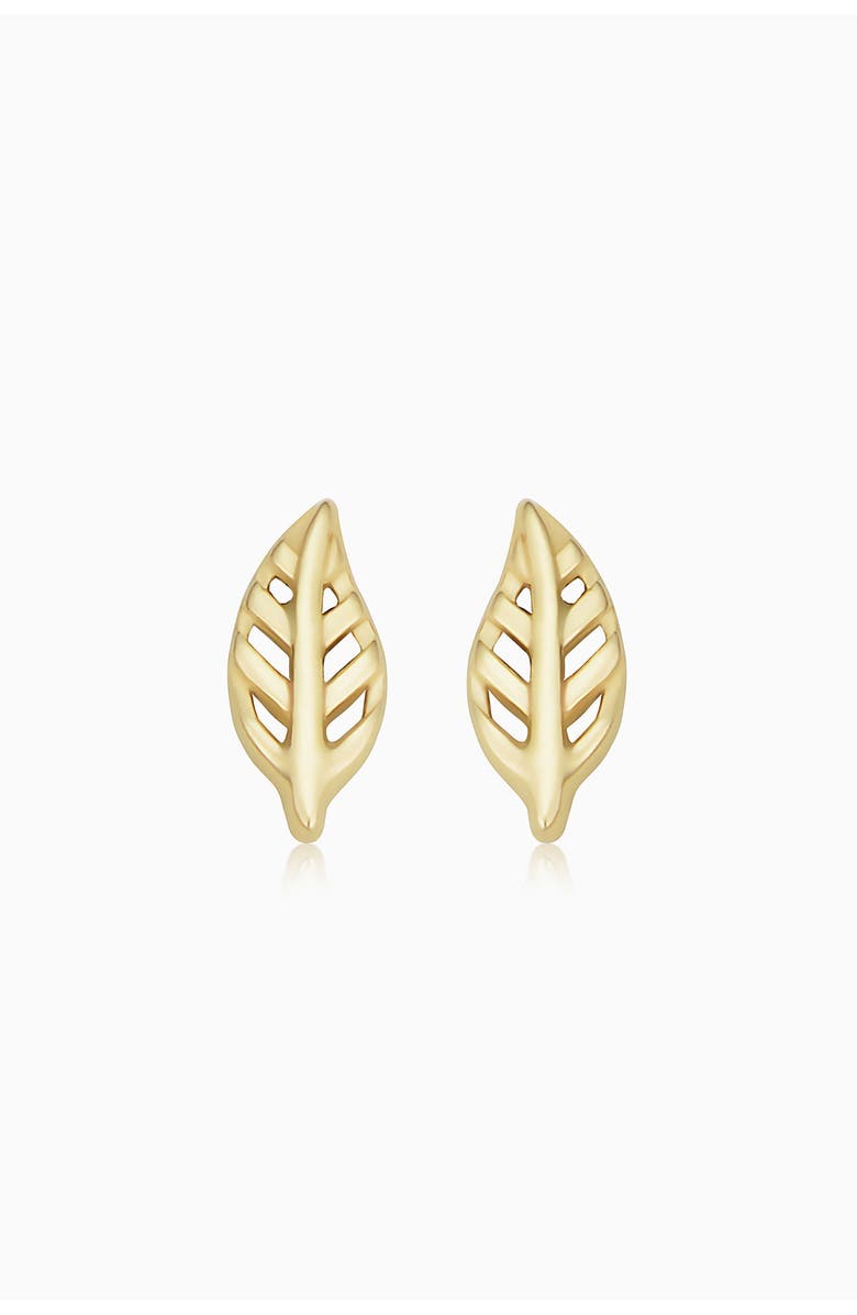Oradina 14K Yellow Gold Leaf Your Mark Studs, Main, color, Yellow Gold