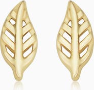 Oradina 14K Yellow Gold Leaf Your Mark Studs