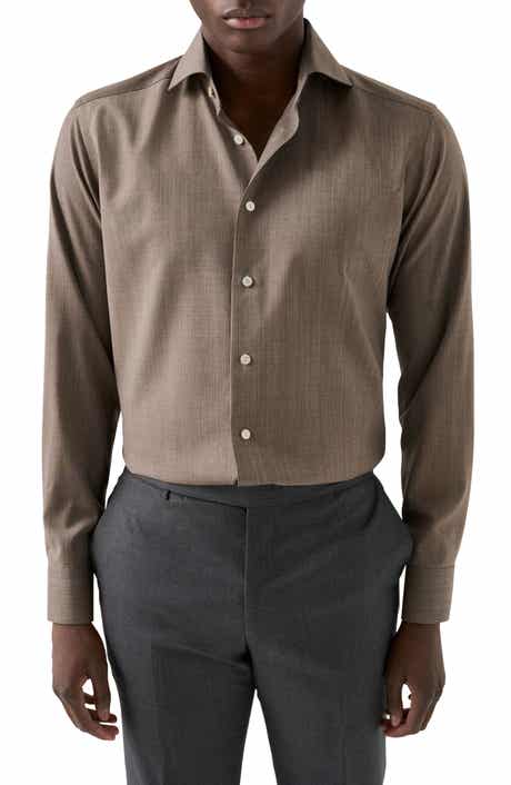 Slim Fit Blue Mélange Wool Dress Shirt