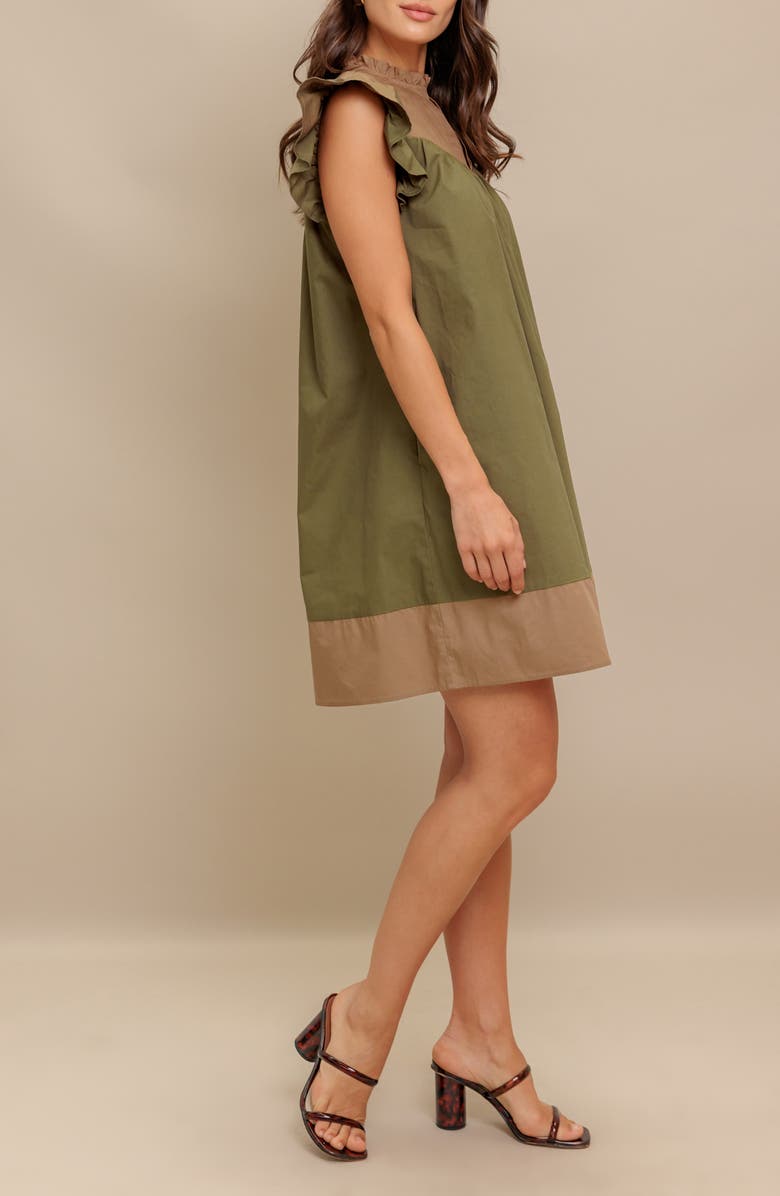 FLYING TOMATO Colorblock Cap Sleeve Cotton Minidress, Alternate, color, Olive