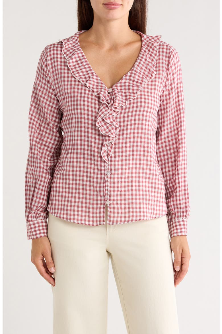 Plaid Ruffled Woven Top, Main, color, ROAN ROUGE