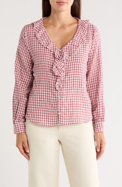 Plaid Ruffled Woven Top