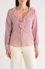 Trove New York Plaid Ruffled Woven Top