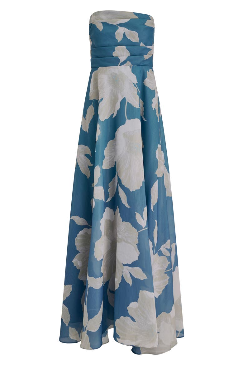 Strapless Floral Print Gown, Alternate, color, WASHED INDIGO/ CREAM (DIM)
