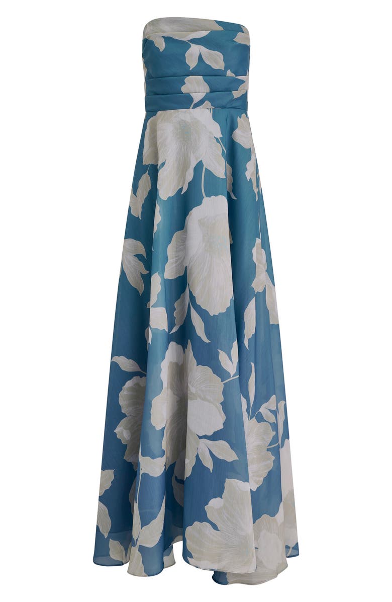 Donna Karan New York Strapless Floral Print Gown, Alternate, color, Washed Indigo/ Cream (Dim)
