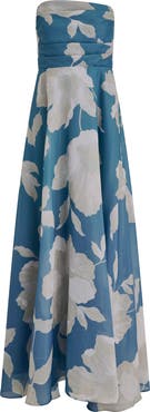 Donna Karan New York Strapless Floral Print Gown