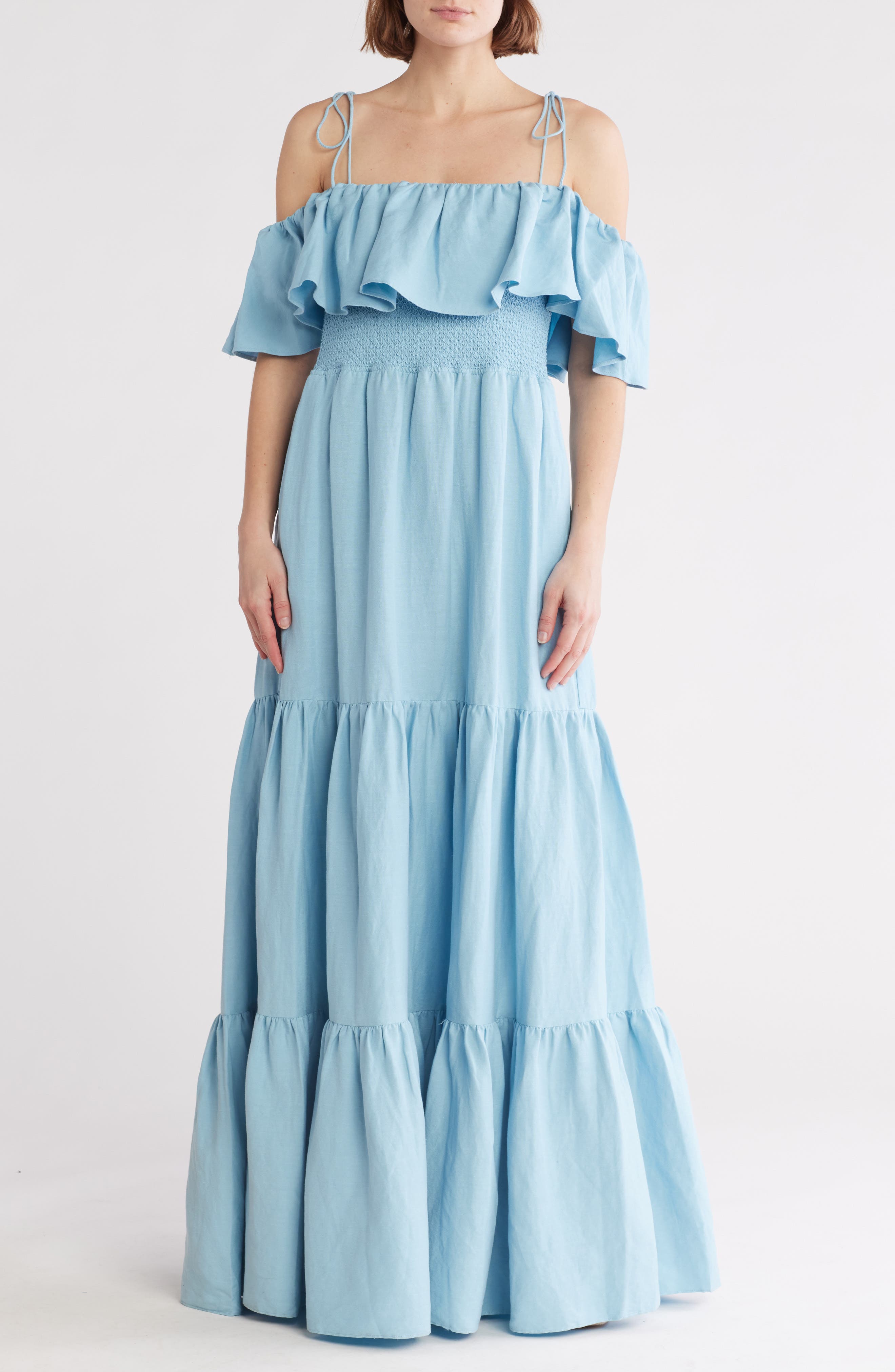 Alice + Olivia Kia Off-the-Shoulder Tiered Maxi Dress