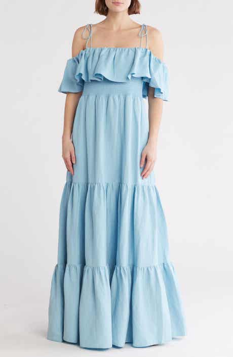 Alice + Olivia Kia Off-the-Shoulder Tiered Maxi Dress