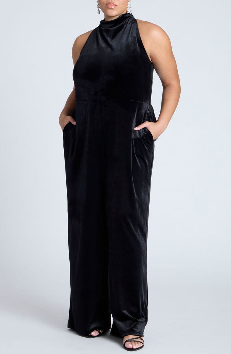 ELOQUII Velvet Wide Leg Jumpsuit, Main, color, 